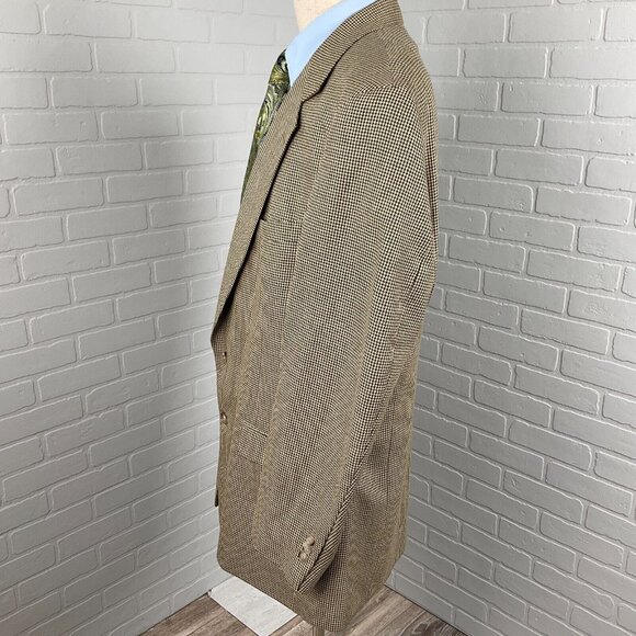 Racquet Club Blazer Men 44 Yellow Tan Houndstooth Classic Career Jacket USA VTG - Picture 3 of 15